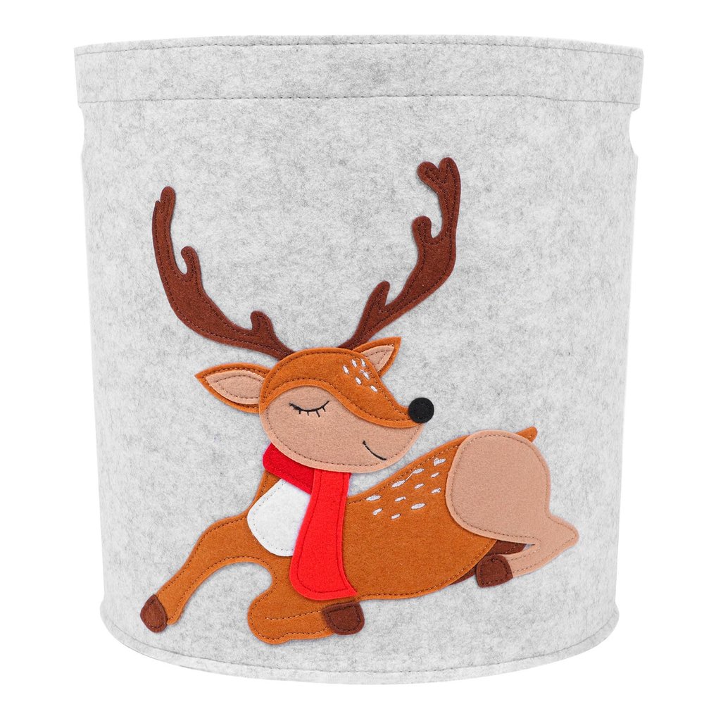 DECOMELODY Large Felt Storage Basket with Christmas Cartoon Design