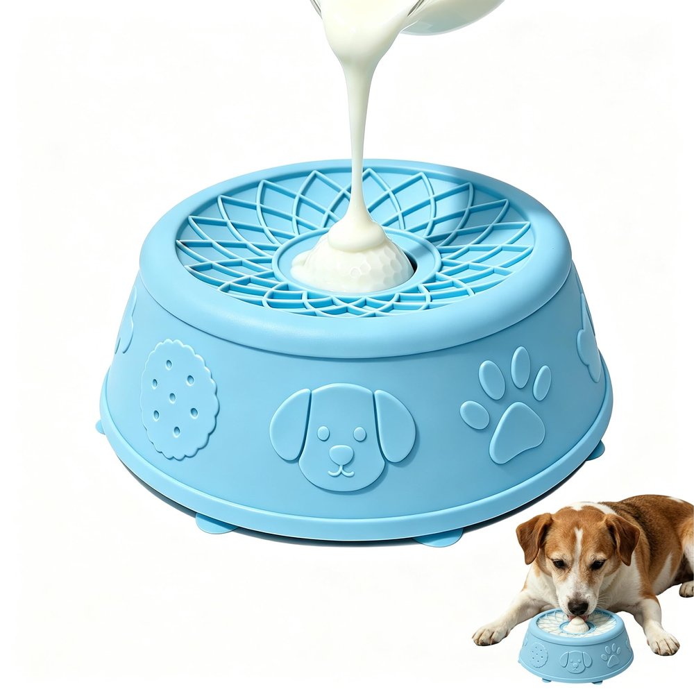 Slow Feeder Dog Bowl with Rolling Ball, Silicone Lick Bowl for Dogs