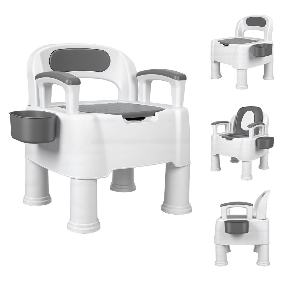 Soixehet Commode Chair for Elderly, 220 lb Capacity, with Storage Basket