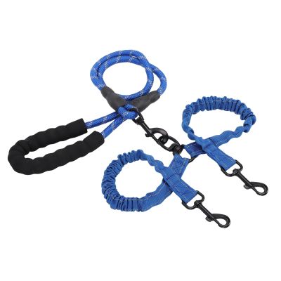 XUMIUZIY Double Dog Leash, Shock-Absorbing, Reflective Nylon, for Night Walks, Blue