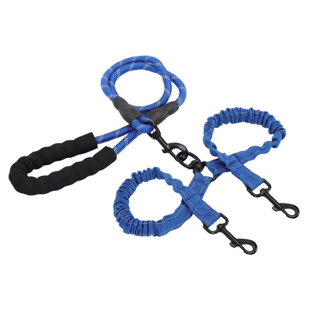 XUMIUZIY Double Dog Leash, Shock-Absorbing, Reflective Nylon, for Night Walks, Blue