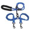 XUMIUZIY Double Dog Leash, Shock-Absorbing, Reflective Nylon, for Night Walks, Blue view 2