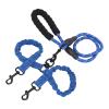 XUMIUZIY Double Dog Leash, Shock-Absorbing, Reflective Nylon, for Night Walks, Blue view 3