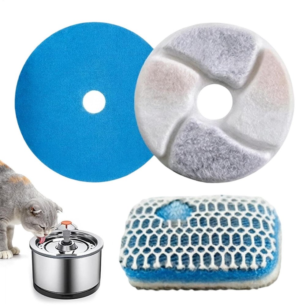 Cat Water Fountain Replacement Filters with Activated Carbon, Cotton Filter Sheets and Sponges, 10.5 x 10.5 cm, 2-Pack