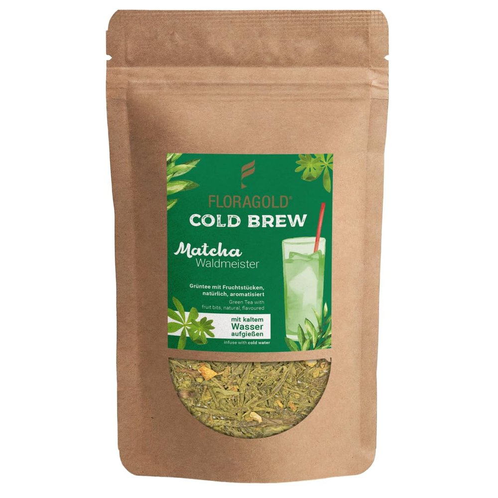 FLORAGOLD Cold Brew Matcha Woodruff – Low Sugar & Low Calorie Iced Tea – 100 g