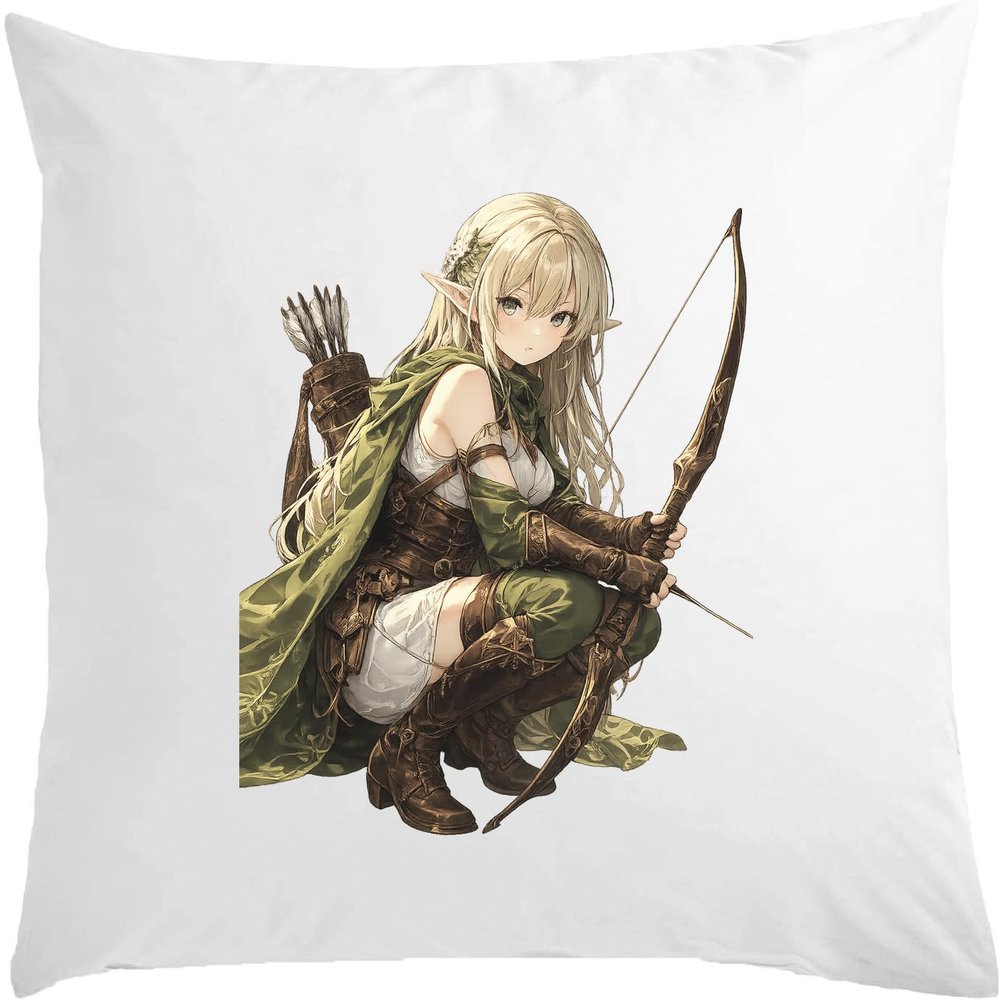 Elven Archer Preparing to Shoot Pillow, 40 x 40 cm, Filled, White
