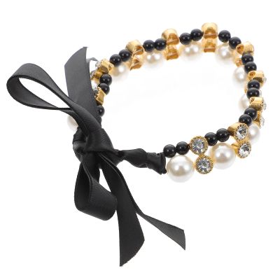 OHPHCALL Elegant Satin Pet Collar with Pearls and Bow