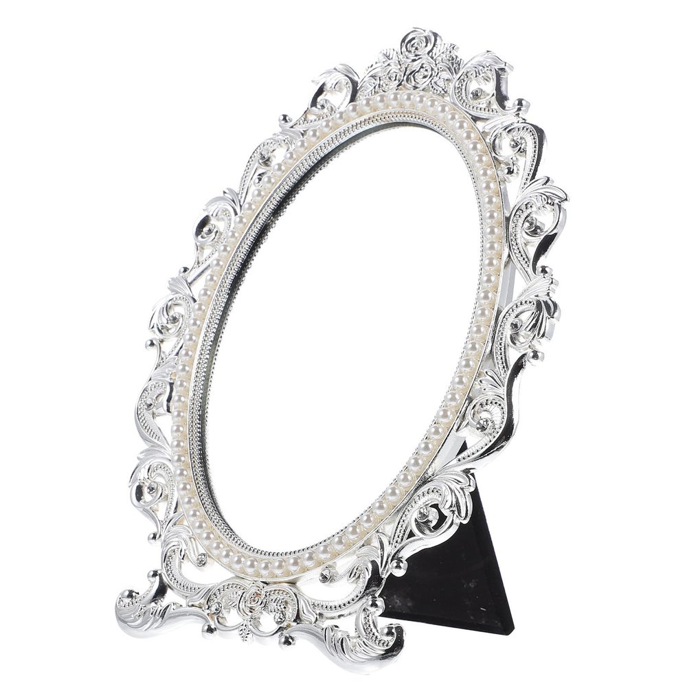 ibasenice Vintage Makeup Mirror, Silver Zinc Alloy, Stable Stand Base