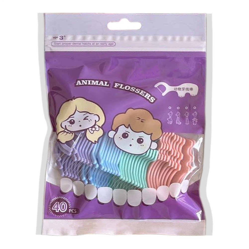 Floss Picks, 40-Piece Animal-Shaped Dental Care Tools for Children