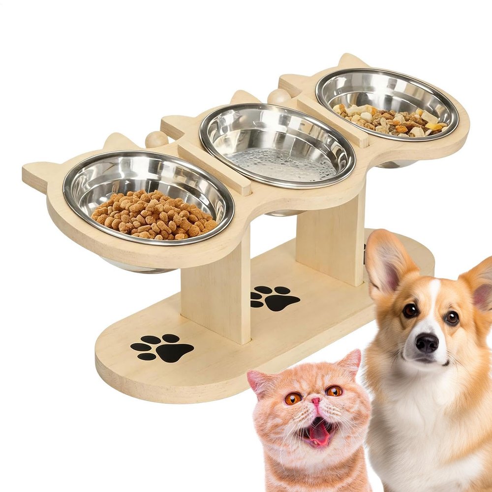 Elevated Dog Bowl with 3 Bowls, Height-Adjustable Pet Water Station