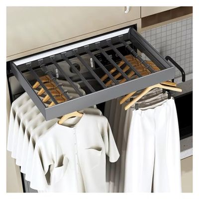 CAFIEDR Adjustable, Quiet, Extendable Trouser Rack, Movable Clothes Rail, Holds up to 35 kg, Ideal for Use Above a Washing Machine, Gray, 514–564 mm