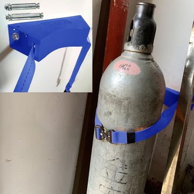 Tall Steel Gas Cylinder Cart with Wheels, Rolling Aluminum Oxygen Cart for Indoor and Outdoor Use, Wall-Mounted Holder for Oxygen and Propane Cylinders, 2 Nitrogen