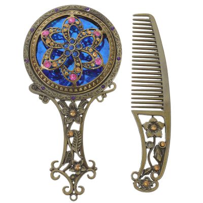 Vintage Double-Sided Aluminum Alloy Makeup Mirror and Comb Set