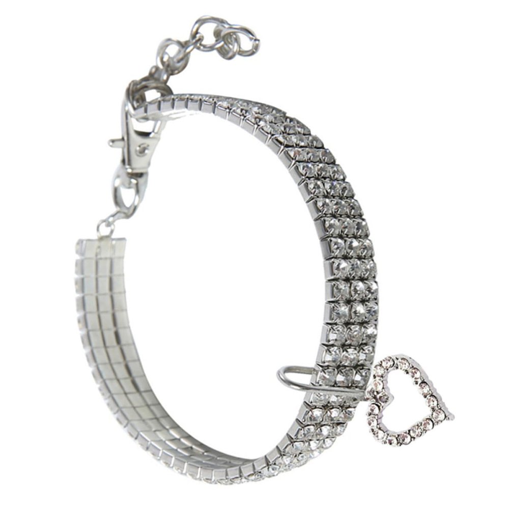 Alasum Adjustable White Pet Collar with Metal Heart Pendant for Cats and Dogs