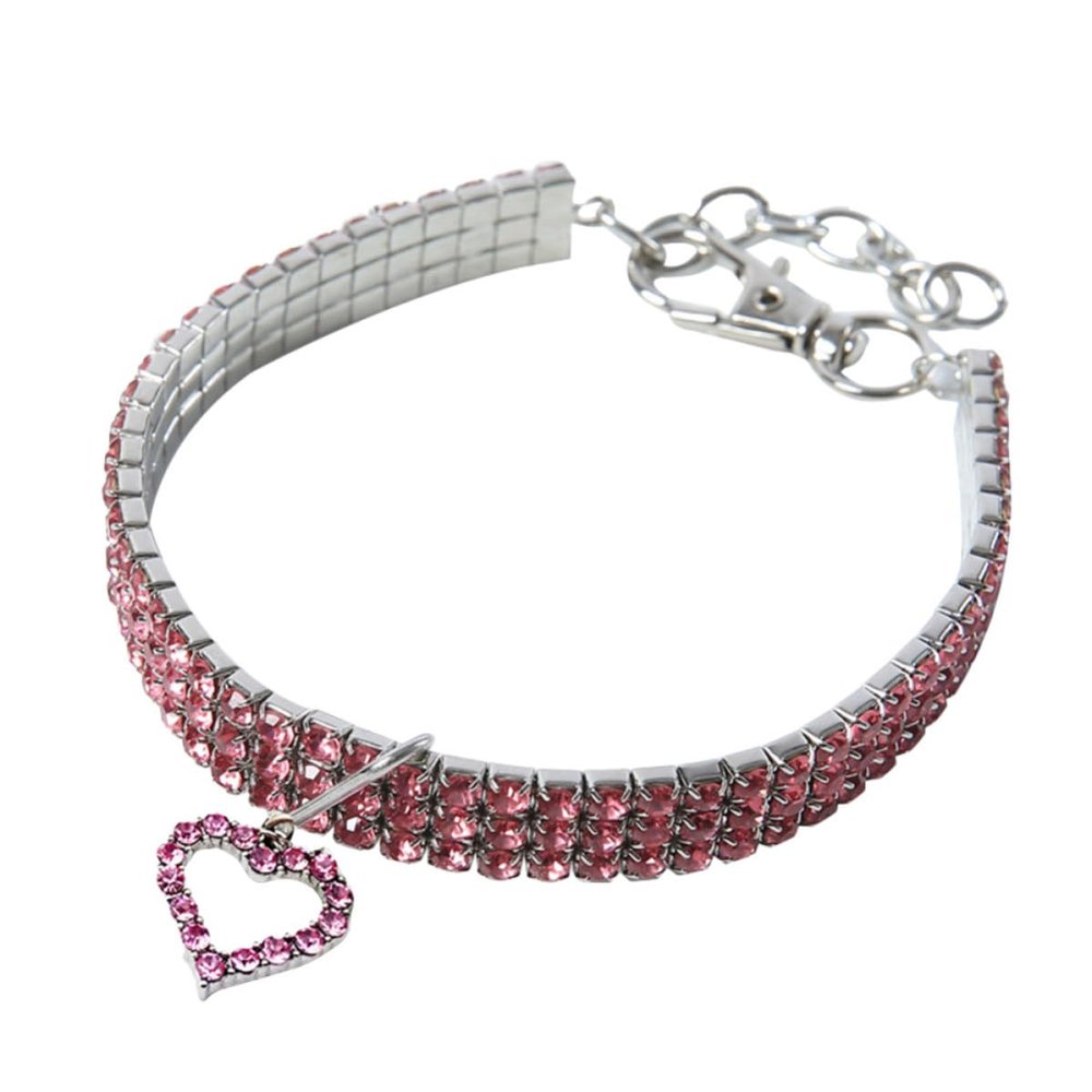 ELEOUTI Crystal Pet Collar with Heart-Shaped Metal Pendant