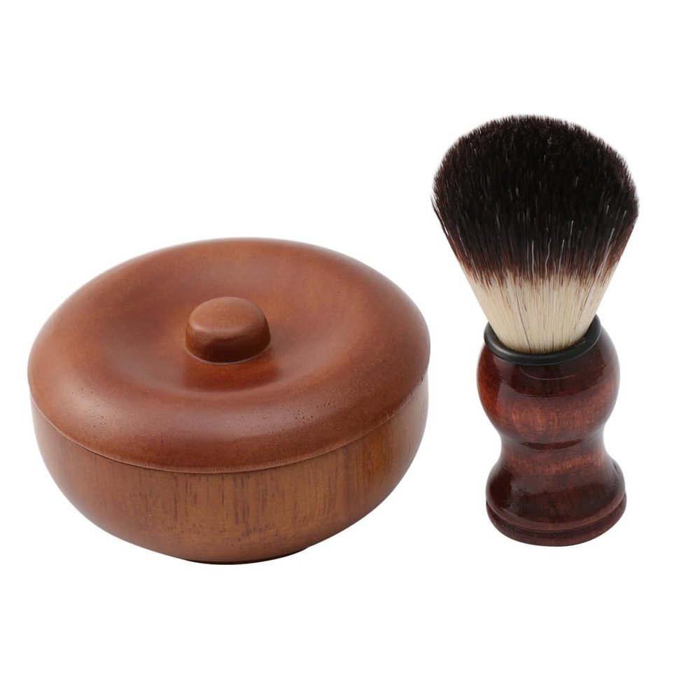 Beard Brush Set for Men with Shaving Bowl, Nylon and Wood