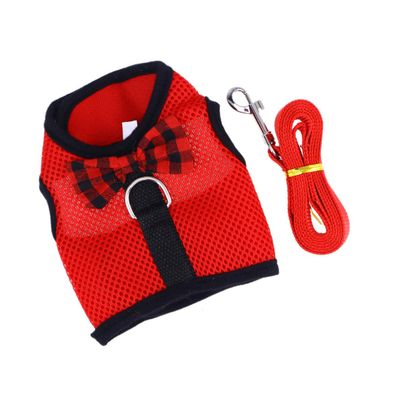 INOOMP Lightweight Breathable Nylon Pet Harness with Bow Design for Hamsters and Rabbits, Red, Size S, Includes Leash