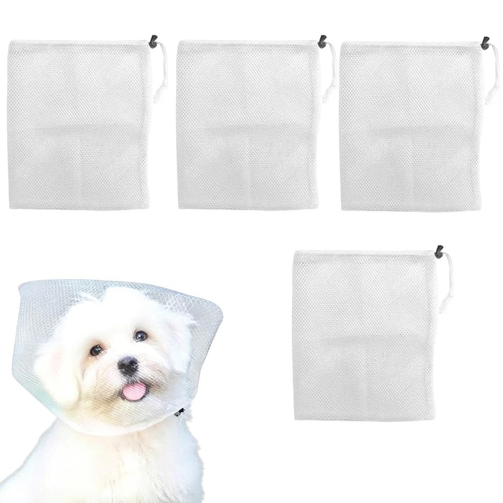 Huvqianu Mesh Dog Hood - Breathable, Anti-Dirt, Adjustable 4-Piece - Outdoor Face Protector for Dogs | for Small and Medium Breeds, Daily Walks, Park Visits