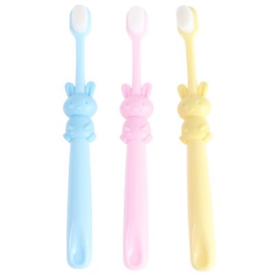 GRADENEVE 3-Pack Children's Toothbrushes, Soft PP and TPR Bristles, Cartoon Rabbit Design