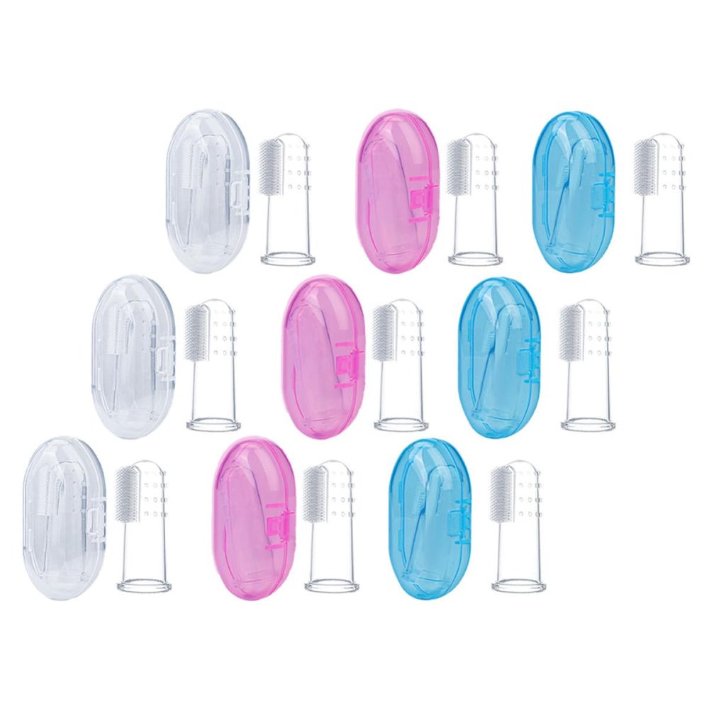 NUSITOU Silicone Finger Toothbrushes for Babies, 9-Pack with Storage Boxes