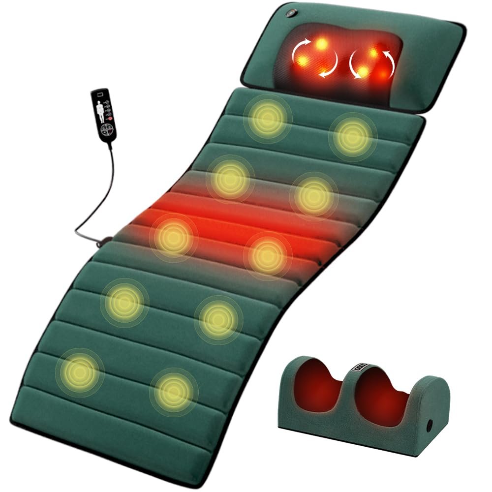 Electric Massage Cushion with Heat Function for Neck, Shoulders, Back and Hips, 155 x 50 x 3 cm Memory Foam Massage Mat