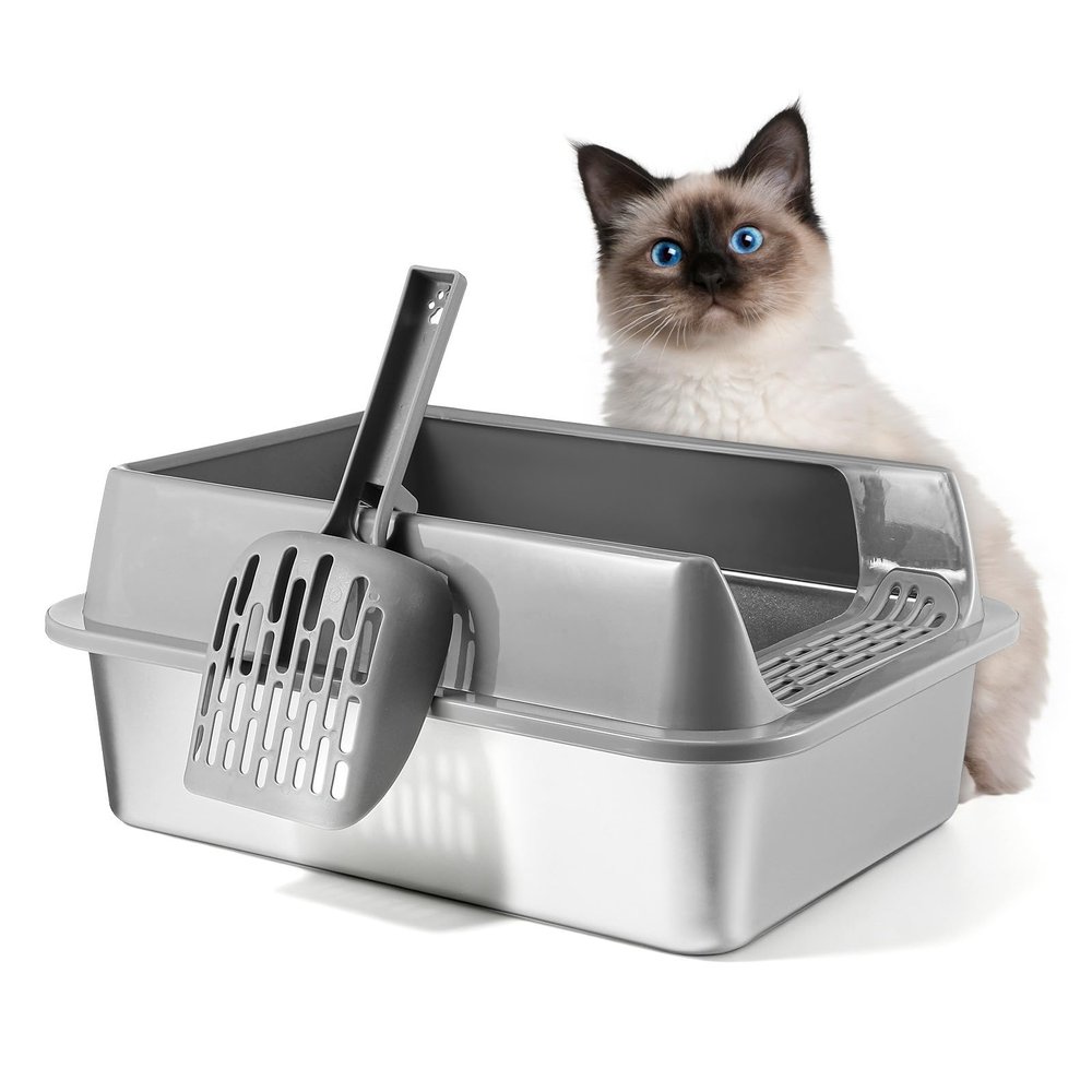 Abaodam Modern Stainless Steel Cat Litter Box with Non-Slip Base