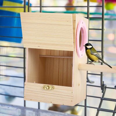 Abaodam Wooden Nest Box for Budgies and Parrots, Round Bird Nest, Khaki, Random Color