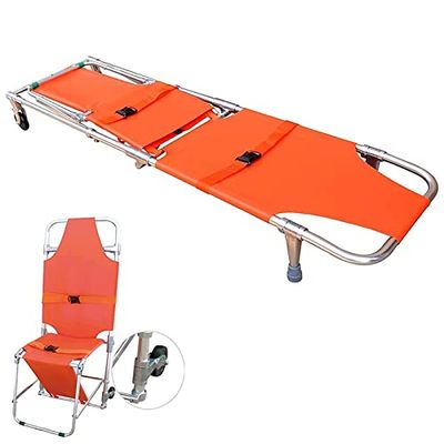 Generic Emergency Rescue Stretcher, Foldable Aluminum Stretcher for Ambulances, Fire Departments and Evacuations, Stair Chair with 2 Support Feet and Wheels