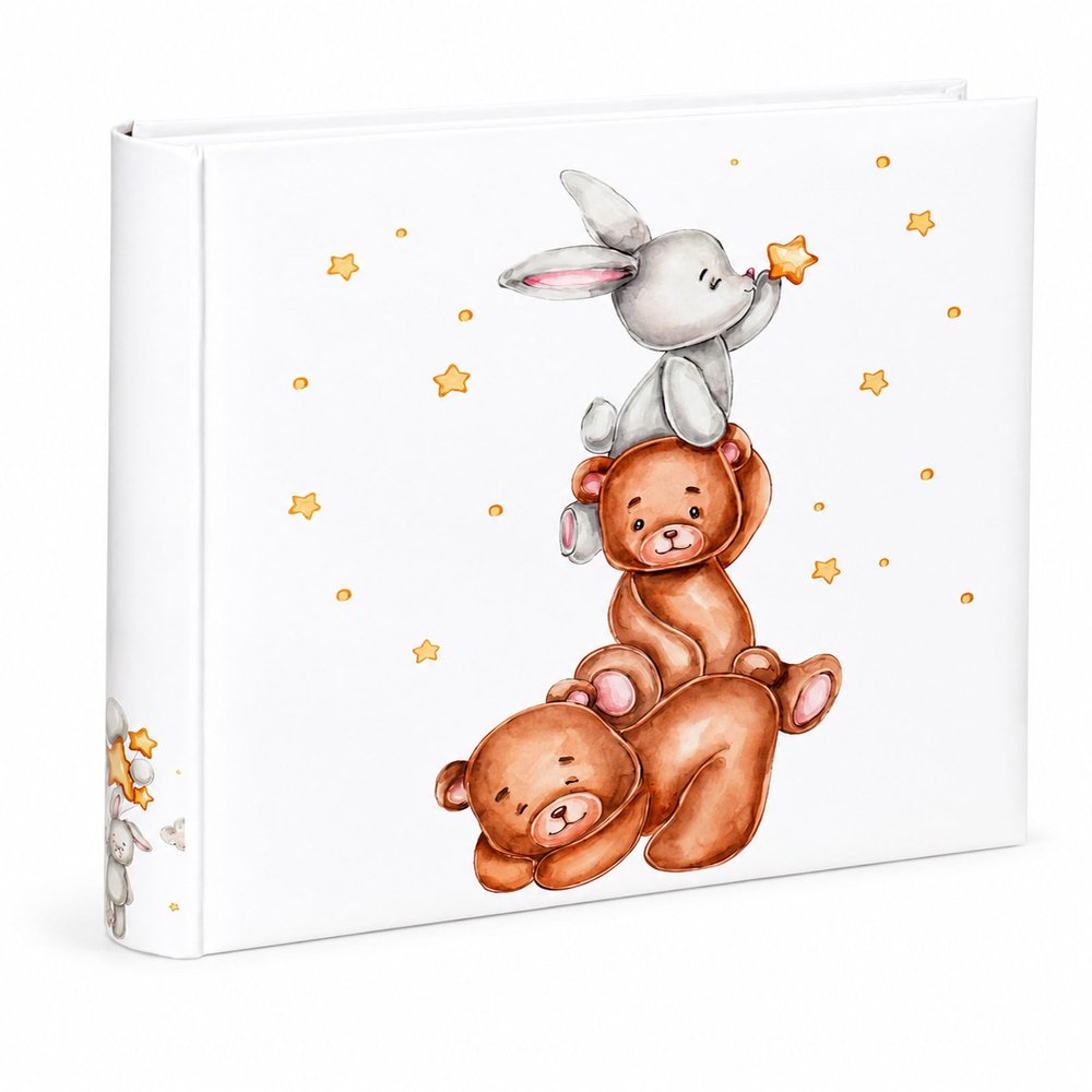 Cat & Bears Baby Photo Album 30 x 30 cm, 100 White Pages, Bear & Bunny II