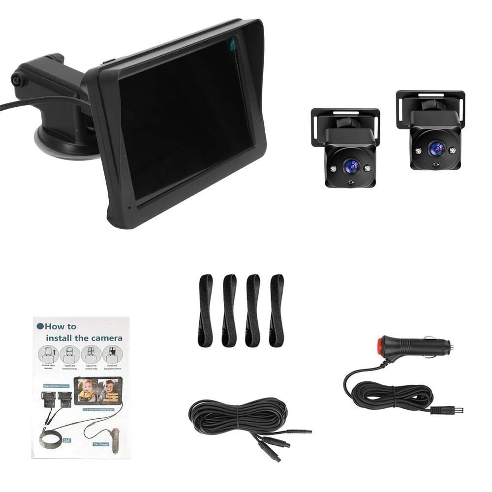 UPALDHOU 7-Inch Baby Car Monitor with Camera, 1080p HD Dual Camera, 150° Wide Angle, 360° Rotation, Night Vision