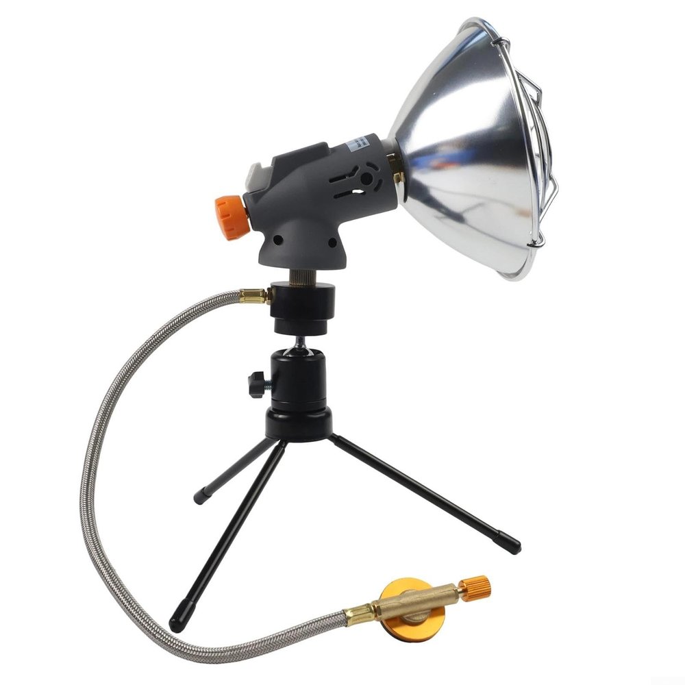 Qualoramall Portable Gas Heater for Camping and Fishing, Fast Efficient Heating, Lightweight Metal Construction with Push Igniter and Flame Control, Black, 13.5 x 13.5 x 17 cm