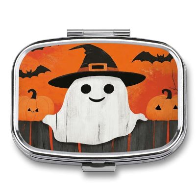 Smiling Ghost Metal Pill Organizer with 2 Compartments and Mirror