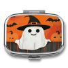 Smiling Ghost Metal Pill Organizer with 2 Compartments and Mirror view 1