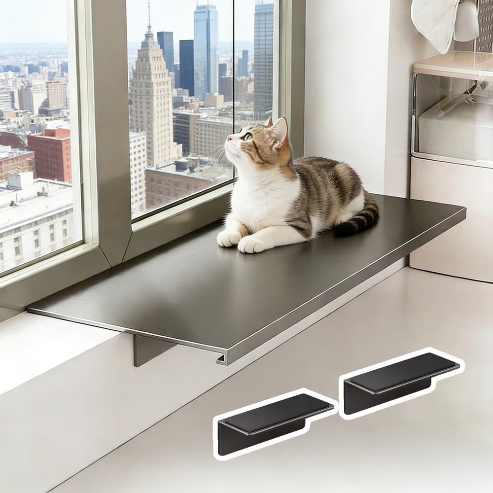 Magnetic Cat Windowsill Extension, No-Drill Shelf, Rust-Resistant Plant Shelf