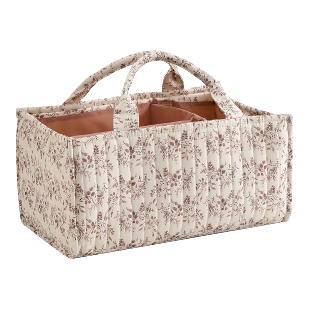 Fabric Storage Basket, Large Capacity, Floral Pattern, Diaper Caddy with Handles and Removable Dividers, Style 1, 320 × 105 × 205 mm