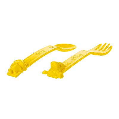 Generic TW Bear & Tiger Yellow Children's Cutlery, 2-Piece Plastic Set for Kids, Ergonomic Animal-Themed Spoon & Fork, Dishwasher-Safe (Gift Item Included)