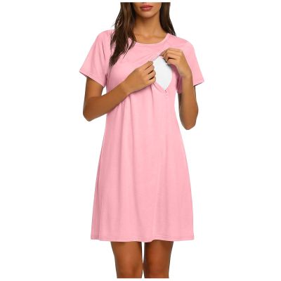 duxyoz Women's Maternity Nursing Nightgown, Short Sleeve, Crew Neck, Loose Fit