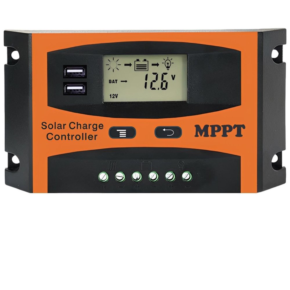 Machify 30 A Solar Charge Controller, 12 V/24 V Auto-Adjusting, Dual USB, LCD Display