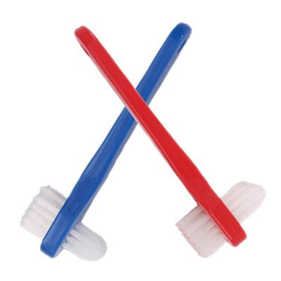 Garneck Double-Headed Denture Brushes, 2-Pack, Red and Blue