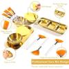 23-Piece Facial Treatment Bowl Set with Brushes, Sponges, and Trays, Stainless Steel, Gold/Rose Gold view 3