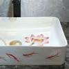 Vintage Square Hand-Painted Lotus and Fish Vessel Sink view 3