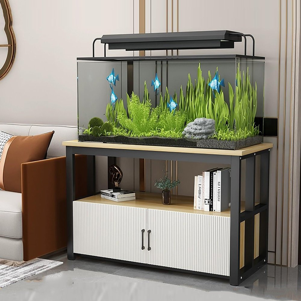 Aquarium Stand with Storage Cabinet, White, 90 x 40 x 70 cm / 35 x 16 x 27.5 in