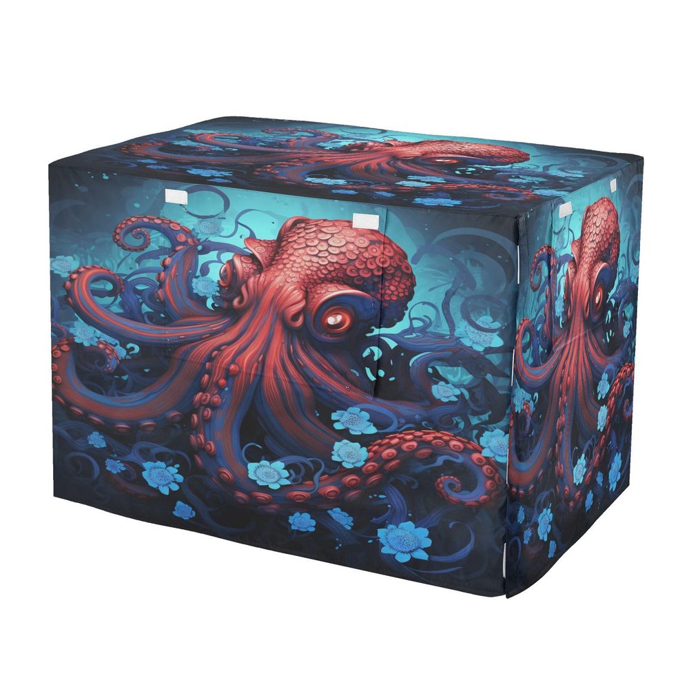 KAAVIYO Red Octopus Blue Flower Dog and Cat Crate Cover, Waterproof Indoor/Outdoor Pet Crate Cover