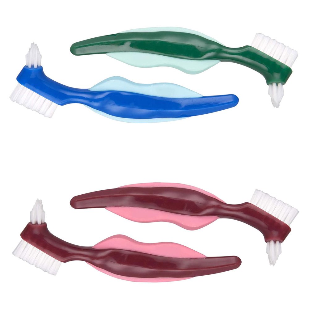 SAFIGLE 4-Pack Portable Double-Sided Denture Brushes with Ergonomic Handles