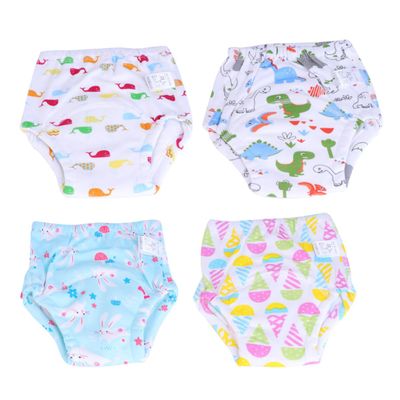 Mikikit 6-Layer Baby Training Pants, Washable Gauze, Cartoon Design, 4-Pack