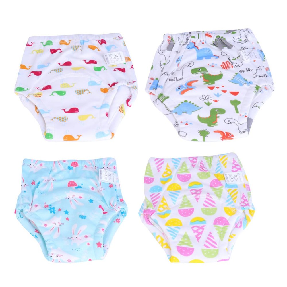 Mikikit 6-Layer Baby Training Pants, Washable Gauze, Cartoon Design, 4-Pack