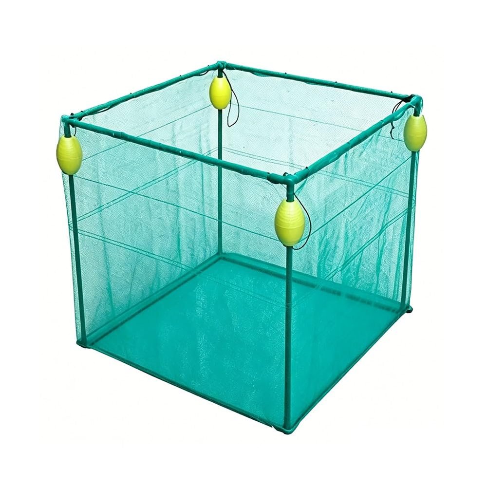 GZHERVICES Pond Aquaculture Fish Cage, Nylon Mesh, PVC-Coated Steel Frame, PVC Floats, 3 mm, 153 x 94 x 94 cm