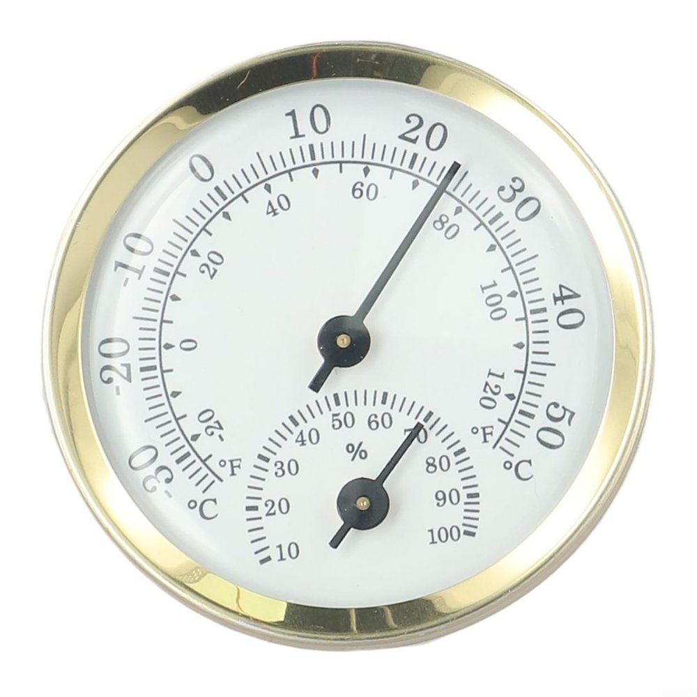 HEIBTENY Analog Thermometer Hygrometer, 58 mm, Round Aluminum Alloy, Indoor and Outdoor
