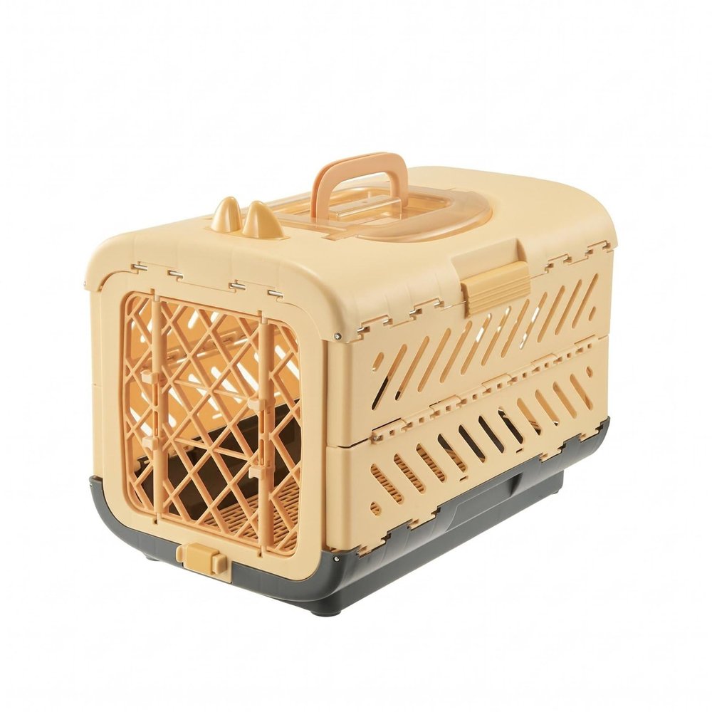 rockible Foldable Cat Carrier, Portable Cat Transport Box with Luggage Strap, for Air Travel, Yellow