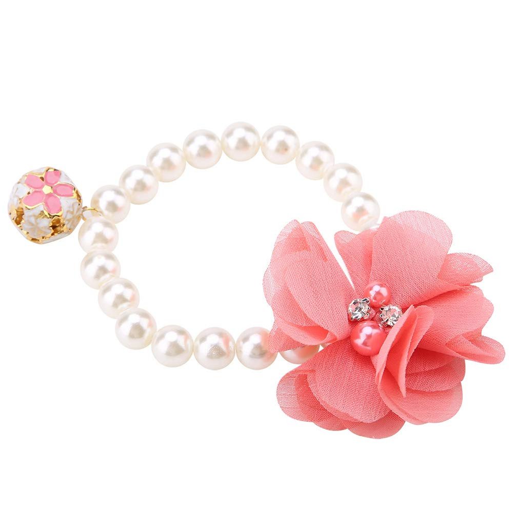 AlpenLife Basics Pet Pearl Necklace, Soft Durable Dog Collar with Adjustable Buckle and Bell for Puppies, Cats, Party, Festival, 22-40 cm, Elastic ABS Material (PINK)